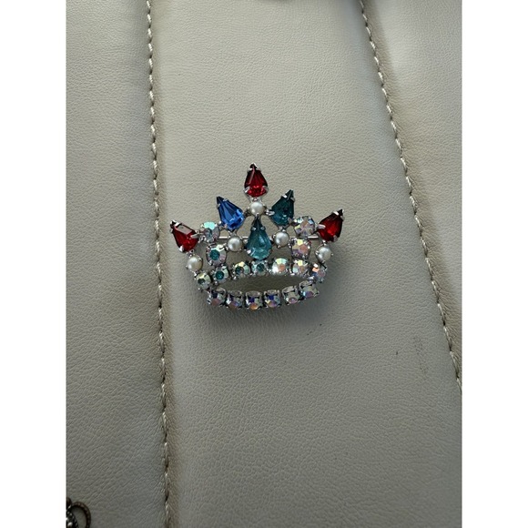 B. David Jewelry - Vintage B. David Mother's Crown Multicolored Rhinestone Gold Tone Brooch Pin